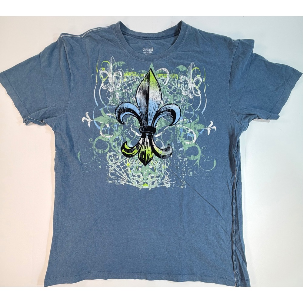 Cremieux Mens Fleur De Lis Graphic T-Shirt Blue Cotton Short Sleeve Size L